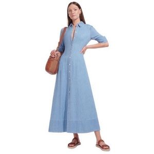 STAUD Joan Light Wash Denim Shirt Dress Maxi NWT